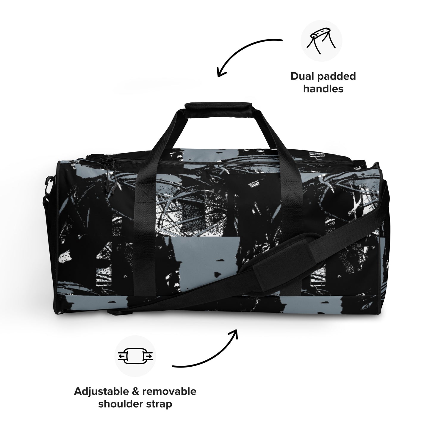 BEATS.CALI duffle bag is built to last. Its robust construction, featuring 100% polyester with black interlining, ensures it can handle the demands of your busiest days. With a generous interior space measuring 22" x 11.5" x 11.5", staying organized has never been easier. Utilize the multiple pockets, including a secure zipper pocket, to keep your essentials within reach. our duffle bag ensures stability with T-piping, providing peace of mind as you navigate daily.