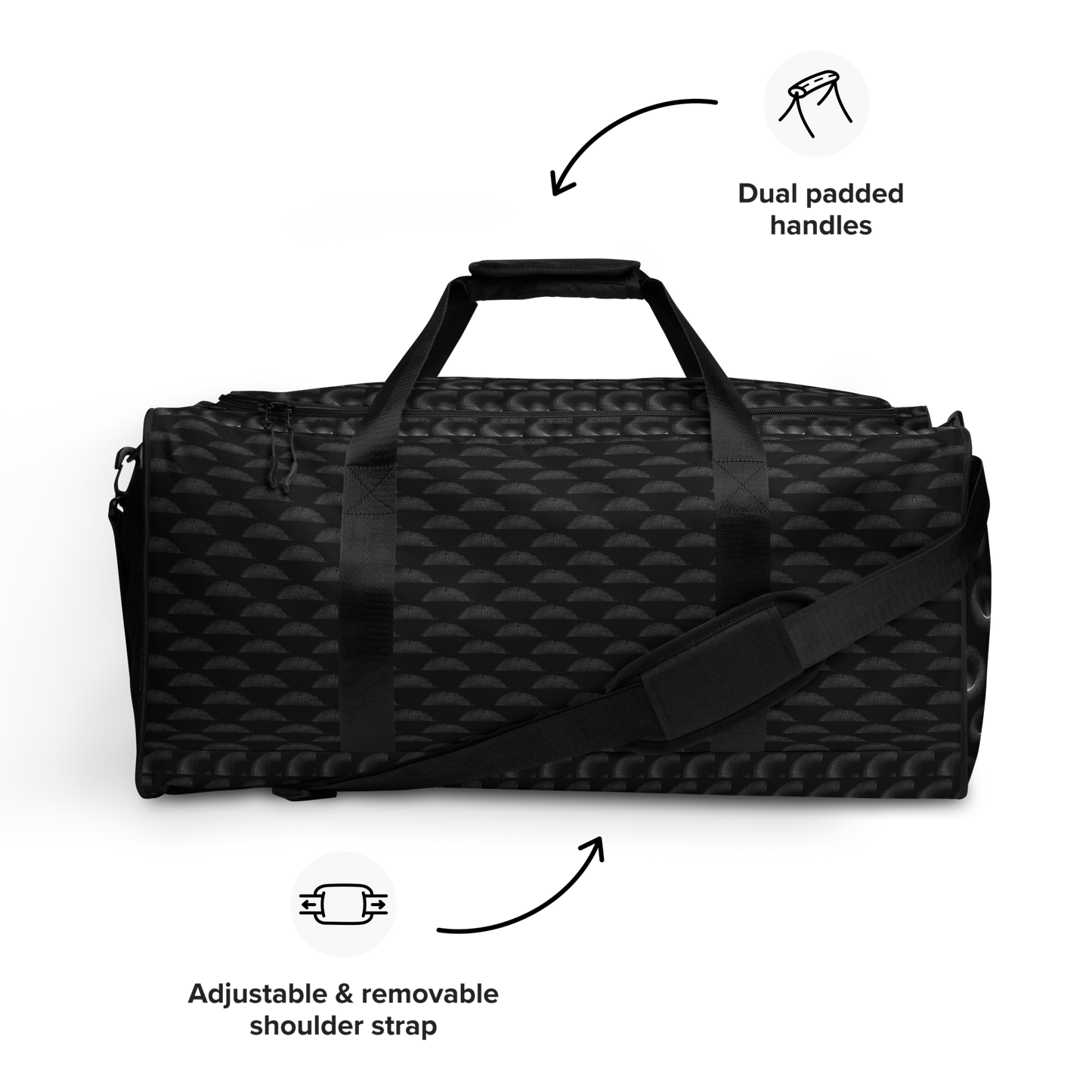 BEATS.CALI duffle bag is built to last. Its robust construction, featuring 100% polyester with black interlining, ensures it can handle the demands of your busiest days. With a generous interior space measuring 22" x 11.5" x 11.5", staying organized has never been easier. Utilize the multiple pockets, including a secure zipper pocket, to keep your essentials within reach. our duffle bag ensures stability with T-piping, providing peace of mind as you navigate daily.