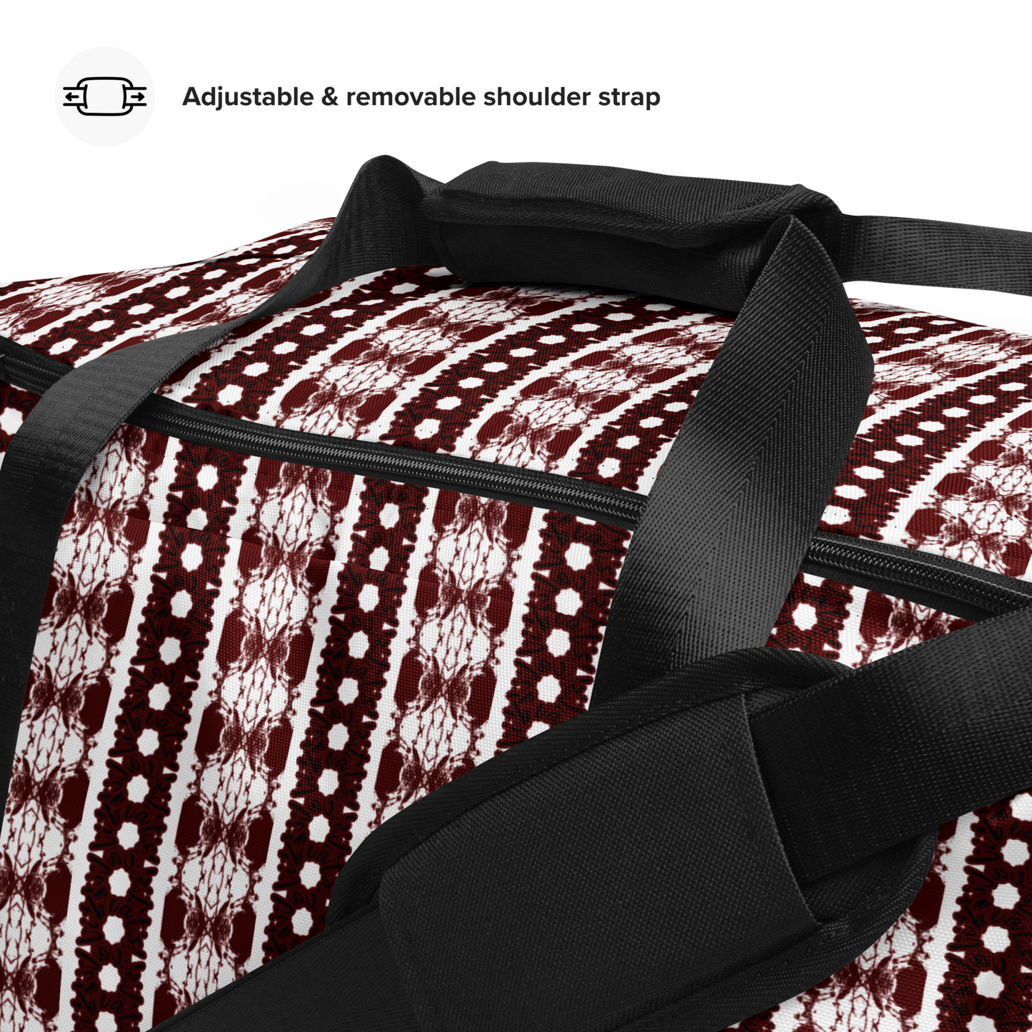 BEATS.CALI duffle bag is built to last. Its robust construction, featuring 100% polyester with black interlining, ensures it can handle the demands of your busiest days. With a generous interior space measuring 22" x 11.5" x 11.5", staying organized has never been easier. Utilize the multiple pockets, including a secure zipper pocket, to keep your essentials within reach. our duffle bag ensures stability with T-piping, providing peace of mind as you navigate daily.
