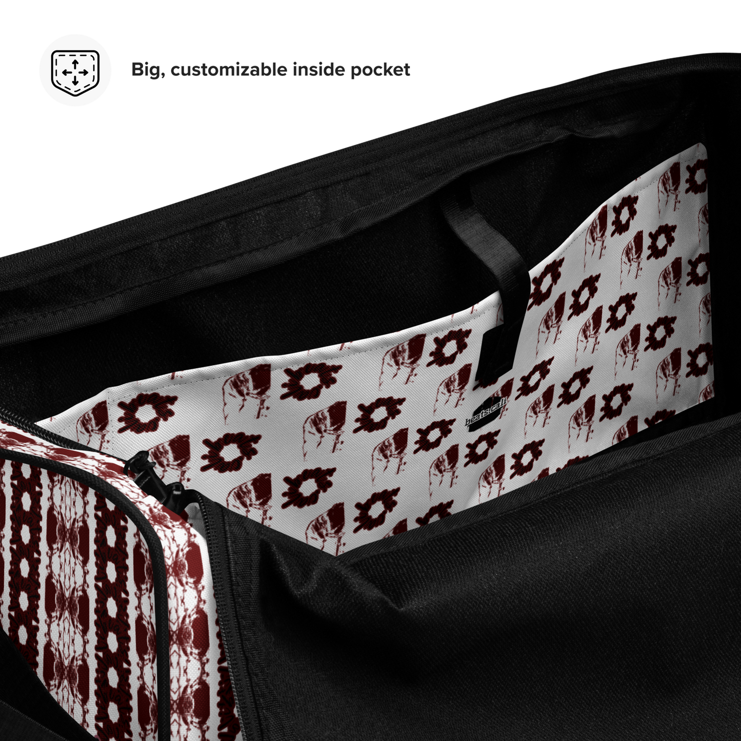 BEATS.CALI duffle bag is built to last. Its robust construction, featuring 100% polyester with black interlining, ensures it can handle the demands of your busiest days. With a generous interior space measuring 22" x 11.5" x 11.5", staying organized has never been easier. Utilize the multiple pockets, including a secure zipper pocket, to keep your essentials within reach. our duffle bag ensures stability with T-piping, providing peace of mind as you navigate daily.