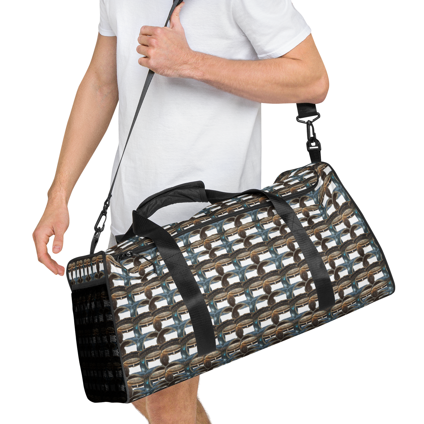 No matter where your adventures take you, our duffle bag ensures stability with T-piping, providing peace of mind as you navigate through bustling airports or busy city streets. Plus, with a mesh side pocket, accessing must-have items has never been more convenient.<br><br>Elevate your travel experience with our Art-Inspired Duffle Bag—a perfect blend of durability, style, and functionality that's ready to accompany you on every journey.