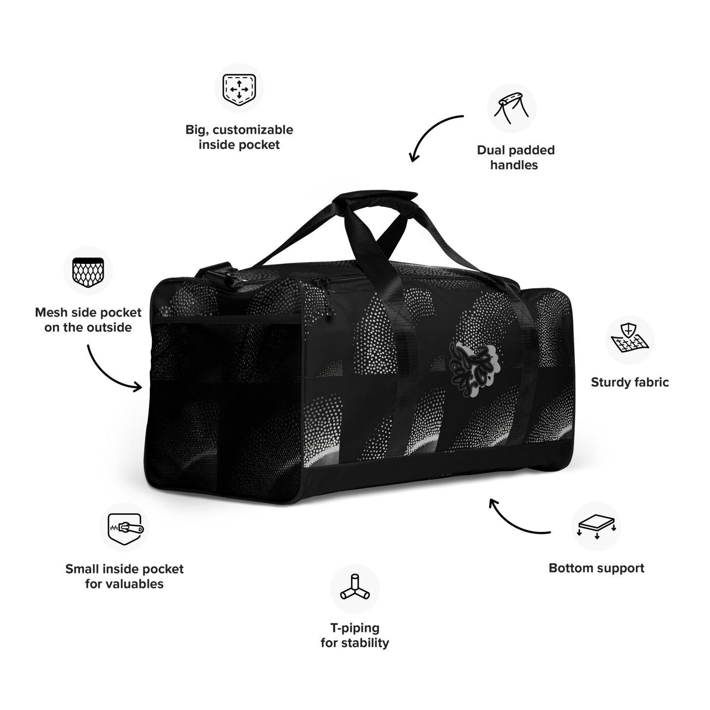 A fusion of durability, style, and practicality. The elegance of its art, makes it a statement piece beyond just a duffle bag. Crafted with meticulous attention to detail, ample interior space, adjustable padded straps and dual handles checks comfortability and convenience. Stability is guaranteed with T-piping. Elevate your travels with our Artisan Duffle Bag.